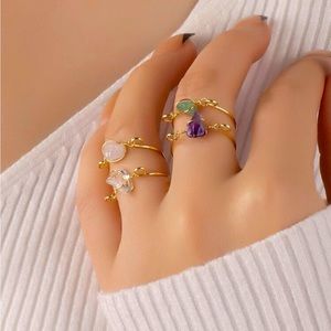 Genuine Handmade Ring, Pink Quartz, Clear Quartz, Green Aventurine, Amethyst